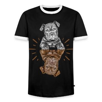 OLD ENGLISH BULLDOG Dog Dogs Bulldog - Men's Ringer Shirt - black/white - Front - AI Model Female 172 light (172cm) & AI Model Male 178 light (178cm)