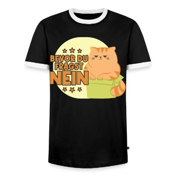 Bevor Du Fragst Nein Lustige Katze Design - Männer Kontrast-T-Shirt - Schwarz/Weiß - Vorne - AI Model Female 172 light (172cm) & AI Model Male 178 light (178cm)