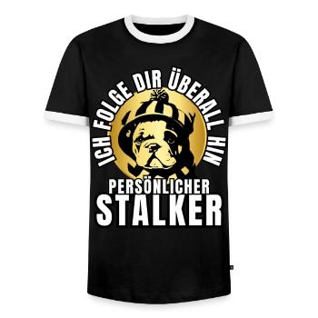 PERSONAL STALKER BULLDOG DOG DOGS - Men's Ringer Shirt - black/white - Front - AI Model Female 172 light (172cm) & AI Model Male 178 light (178cm)