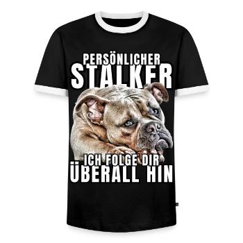 PERSONAL STALKER BULLDOG DOG DOGS - Men's Ringer Shirt - black/white - Front - AI Model Female 172 light (172cm) & AI Model Male 178 light (178cm)