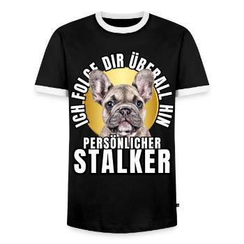 PERSONAL STALKER BULLDOG DOG DOGS - Men's Ringer Shirt - black/white - Front - AI Model Female 172 light (172cm) & AI Model Male 178 light (178cm)