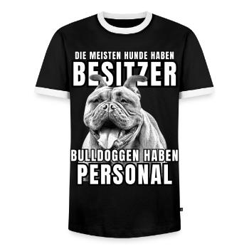 Les bouledogues ont des chiens de bouledogue personnels - T-shirt contrasté Homme - noir/blanc - Devant - AI Model Female 172 light (172cm) & AI Model Male 178 light (178cm)