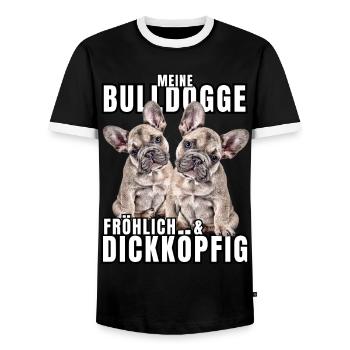 My BULLDOG cheerful & stubborn dog DOGS - Men's Ringer Shirt - black/white - Front - AI Model Female 172 light (172cm) & AI Model Male 178 light (178cm)