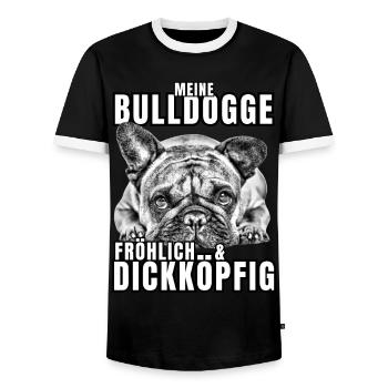 My BULLDOG cheerful & stubborn dog DOGS - Men's Ringer Shirt - black/white - Front - AI Model Female 172 light (172cm) & AI Model Male 178 light (178cm)