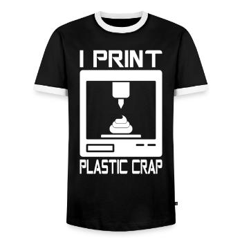 I print plastic waste 3D printing - Men's Ringer Shirt - black/white - Front - AI Model Female 172 light (172cm) & AI Model Male 178 light (178cm)