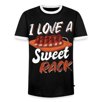 I Love A Sweet Rack BBQ Fleischliebhaber - Männer Kontrast-T-Shirt - Schwarz/Weiß - Vorne - AI Model Female 172 light (172cm) & AI Model Male 178 light (178cm)
