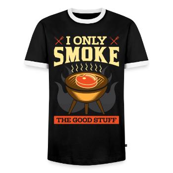 I Only Smoke The Good Stuff Grillmeister BBQ - Men's Ringer Shirt - black/white - Front - AI Model Female 172 light (172cm) & AI Model Male 178 light (178cm)