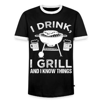 Je bois, je fais des grillades et je sais des choses - T-shirt contrasté Homme - noir/blanc - Devant - AI Model Female 172 light (172cm) & AI Model Male 178 light (178cm)