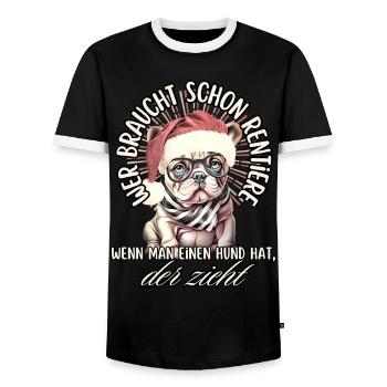 drôle Père Noël Bulldog chiens de Noël - T-shirt contrasté Homme - noir/blanc - Devant - AI Model Female 172 light (172cm) & AI Model Male 178 light (178cm)
