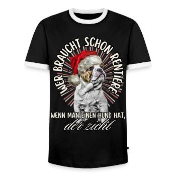 drôle Père Noël Bulldog chiens de Noël - T-shirt contrasté Homme - noir/blanc - Devant - AI Model Female 172 light (172cm) & AI Model Male 178 light (178cm)