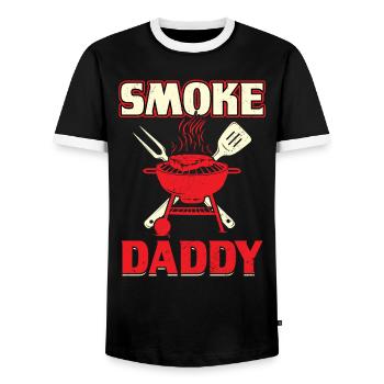 Smoke Daddy BBQ Master at the Grill - Men's Ringer Shirt - black/white - Front - AI Model Female 172 light (172cm) & AI Model Male 178 light (178cm)