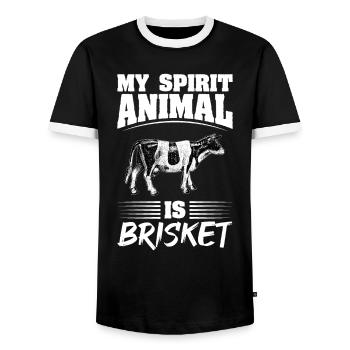 My Spirit Animal Is Brisket BBQ - Men's Ringer Shirt - black/white - Front - AI Model Female 172 light (172cm) & AI Model Male 178 light (178cm)