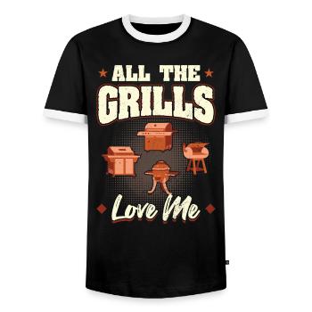 Alle Grills Lieben Mich BBQ Abenteuer - Männer Kontrast-T-Shirt - Schwarz/Weiß - Vorne - AI Model Female 172 light (172cm) & AI Model Male 178 light (178cm)