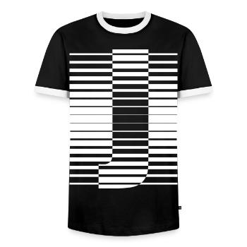 LETTER J - Men's Ringer Shirt - black/white - Front - AI Model Female 172 light (172cm) & AI Model Male 178 light (178cm)