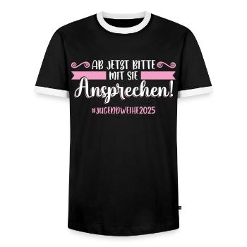 Youth Consecration 2025 Girl Boy - Men's Ringer Shirt - black/white - Front - AI Model Female 172 light (172cm) & AI Model Male 178 light (178cm)
