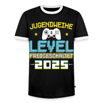 Youth Consecration 2025 Girl Boy - Men's Ringer Shirt - black/white - Front - AI Model Female 172 light (172cm) & AI Model Male 178 light (178cm)