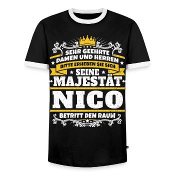 Seine Majestät Nico - Männer Kontrast-T-Shirt - Schwarz/Weiß - Vorne - AI Model Female 172 light (172cm) & AI Model Male 178 light (178cm)