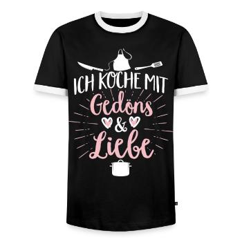 Kochen mit Gedöns und Liebe schwarz - Männer Kontrast-T-Shirt - Schwarz/Weiß - Vorne - AI Model Female 172 light (172cm) & AI Model Male 178 light (178cm)