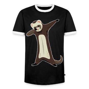 Ferret Dabbing Funny Pet Ferret - Men's Ringer Shirt - black/white - Front - AI Model Female 172 light (172cm) & AI Model Male 178 light (178cm)