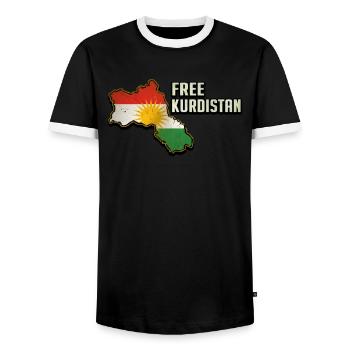 Free Kudistan, Kurdish Flag, Kurdistan Map - Men's Ringer Shirt - black/white - Front - AI Model Female 172 light (172cm) & AI Model Male 178 light (178cm)