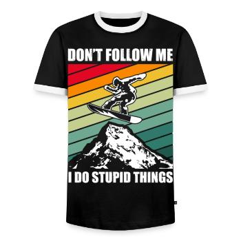 Snowboard Spruch – Don’t Follow Me - Männer Kontrast-T-Shirt - Schwarz/Weiß - Vorne - AI Model Female 172 light (172cm) & AI Model Male 178 light (178cm)