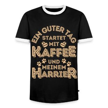 Harrier Kaffee Hund Cafe - Männer Kontrast-T-Shirt - Schwarz/Weiß - Vorne - AI Model Female 172 light (172cm) & AI Model Male 178 light (178cm)