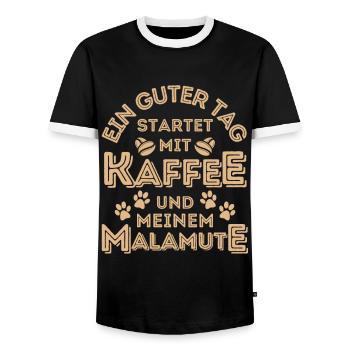 Malamute Kaffee Hund Cafe - Männer Kontrast-T-Shirt - Schwarz/Weiß - Vorne - AI Model Female 172 light (172cm) & AI Model Male 178 light (178cm)