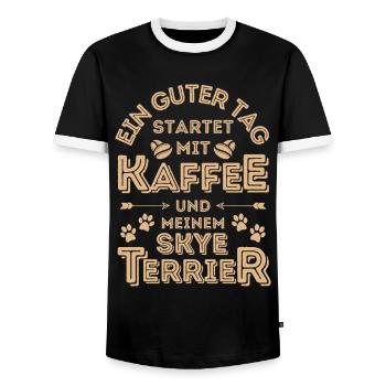 Skye Terrier Kaffee Hund Cafe - Männer Kontrast-T-Shirt - Schwarz/Weiß - Vorne - AI Model Female 172 light (172cm) & AI Model Male 178 light (178cm)