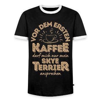 Skye Terrier Kaffee Hund Cafe - Männer Kontrast-T-Shirt - Schwarz/Weiß - Vorne - AI Model Female 172 light (172cm) & AI Model Male 178 light (178cm)