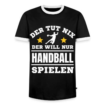 Handball Spielen Spieler Handball Liebhaber - Männer Kontrast-T-Shirt - Schwarz/Weiß - Vorne - AI Model Female 172 light (172cm) & AI Model Male 178 light (178cm)