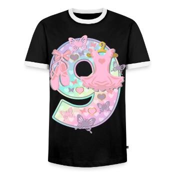 Ballerina 9. Geburtstagsparty Nummer 9 - 9 Jahre - Männer Kontrast-T-Shirt - Schwarz/Weiß - Vorne - AI Model Female 172 light (172cm) & AI Model Male 178 light (178cm)