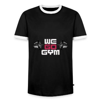 We Go Gym, Bodybuilding, Fitness & Workout - Men's Ringer Shirt - black/white - Front - AI Model Female 172 light (172cm) & AI Model Male 178 light (178cm)