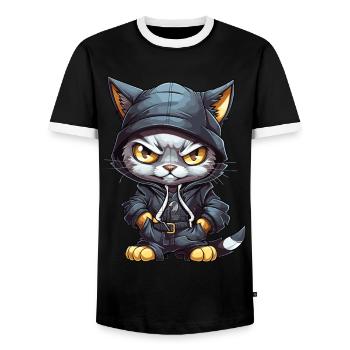 Cat Hip Hop Rap Rapper DJ Ghetto Crew Gangster - Men's Ringer Shirt - black/white - Front - AI Model Female 172 light (172cm) & AI Model Male 178 light (178cm)