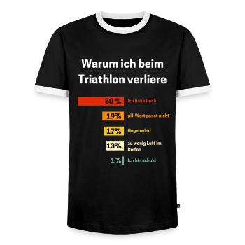 Warum ich beim Triathlon verliere Triathlon - Männer Kontrast-T-Shirt - Schwarz/Weiß - Vorne - AI Model Female 172 light (172cm) & AI Model Male 178 light (178cm)