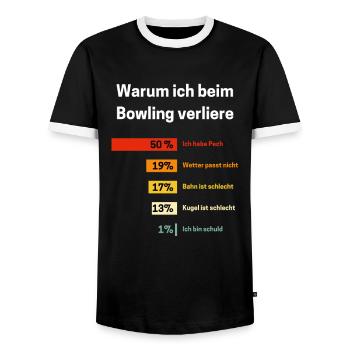 Warum ich beim Bowling verliere Bowling - Männer Kontrast-T-Shirt - Schwarz/Weiß - Vorne - AI Model Female 172 light (172cm) & AI Model Male 178 light (178cm)