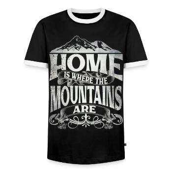 Home Is Where The Mountains Are - Men's Ringer Shirt - black/white - Front - AI Model Female 172 light (172cm) & AI Model Male 178 light (178cm)