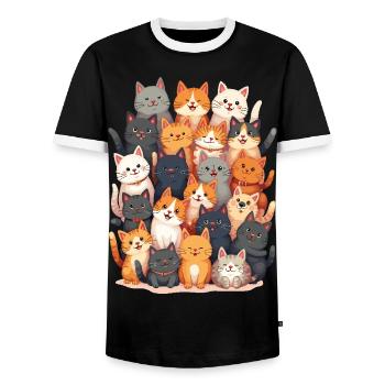 Happy Cats Family - Men's Ringer Shirt - black/white - Front - AI Model Female 172 light (172cm) & AI Model Male 178 light (178cm)