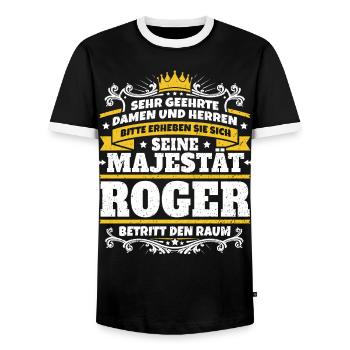 His Majesty Roger - Men's Ringer Shirt - black/white - Front - AI Model Female 172 light (172cm) & AI Model Male 178 light (178cm)