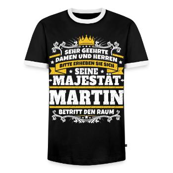 His Majesty Martin - Men's Ringer Shirt - black/white - Front - AI Model Female 172 light (172cm) & AI Model Male 178 light (178cm)