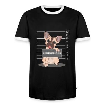 Französische Bulldogge - Männer Kontrast-T-Shirt - Schwarz/Weiß - Vorne - AI Model Female 172 light (172cm) & AI Model Male 178 light (178cm)