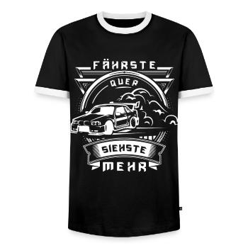 Fährste quer, siehste mehr! - Männer Kontrast-T-Shirt - Schwarz/Weiß - Vorne - AI Model Female 172 light (172cm) & AI Model Male 178 light (178cm)