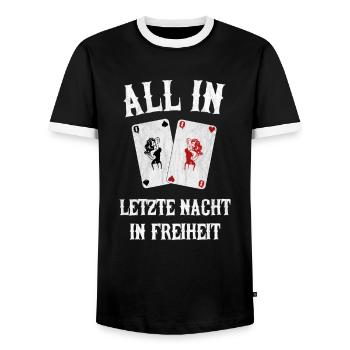 All In Letzte Nacht JGA Junggesellenabschied cool - Männer Kontrast-T-Shirt - Schwarz/Weiß - Vorne - AI Model Female 172 light (172cm) & AI Model Male 178 light (178cm)