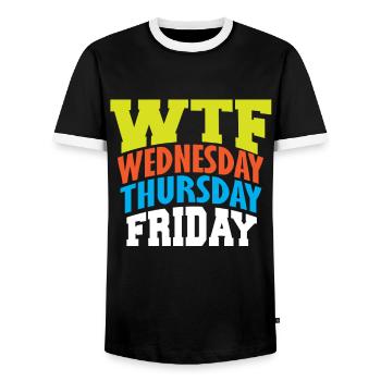 WTF Wednesday Thursday Friday - Men's Ringer Shirt - black/white - Front - AI Model Female 172 light (172cm) & AI Model Male 178 light (178cm)