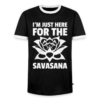 Je suis juste ici pour Savasana, Yoga, cadeau - T-shirt contrasté Homme - noir/blanc - Devant - AI Model Female 172 light (172cm) & AI Model Male 178 light (178cm)