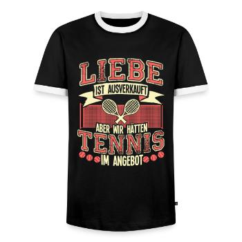 Liebe Ist Ausverkauft Tennis Ist Im Angebot - Männer Kontrast-T-Shirt - Schwarz/Weiß - Vorne - AI Model Female 172 light (172cm) & AI Model Male 178 light (178cm)