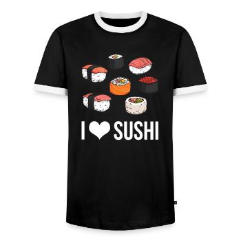 Sushi I Love Sushi Asian Cuisine Fast Food - Men's Ringer Shirt - black/white - Front - AI Model Female 172 light (172cm) & AI Model Male 178 light (178cm)