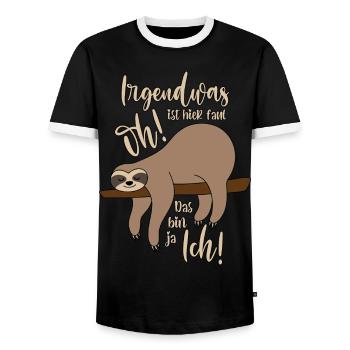 irgendwas ist hier faul - Männer Kontrast-T-Shirt - Schwarz/Weiß - Vorne - AI Model Female 172 light (172cm) & AI Model Male 178 light (178cm)