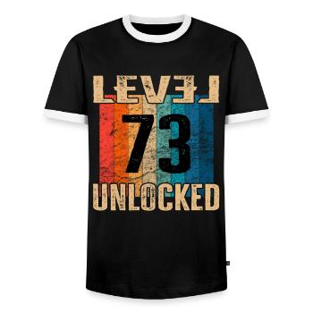 Birthday Happy Birthday Level Unlocked 73 years - Men's Ringer Shirt - black/white - Front - AI Model Female 172 light (172cm) & AI Model Male 178 light (178cm)