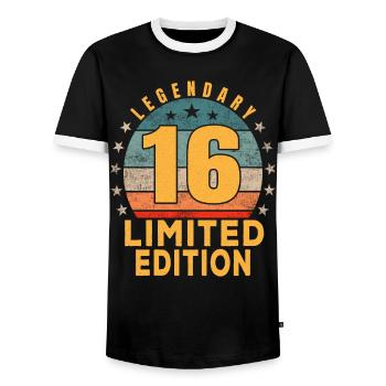 Birthday Legendary 16 Years Limited Edition - Men's Ringer Shirt - black/white - Front - AI Model Female 172 light (172cm) & AI Model Male 178 light (178cm)