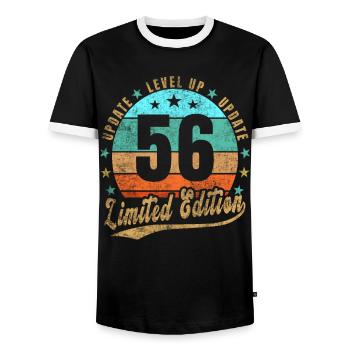 Mise à jour Level Up 56 Ans Édition Limitée Rétro - T-shirt contrasté Homme - noir/blanc - Devant - AI Model Female 172 light (172cm) & AI Model Male 178 light (178cm)